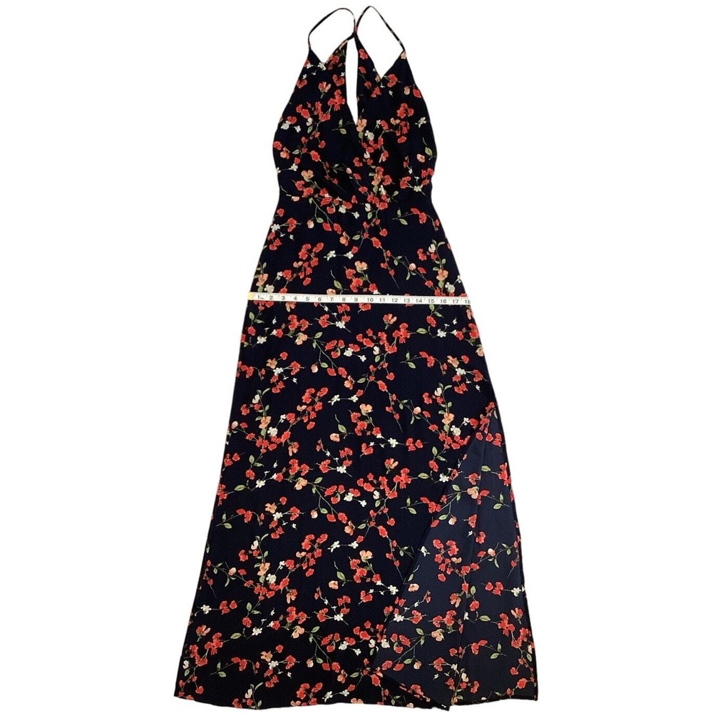 Lush Floral Maxi Dress Women Small Black Floral V-Neck Halter Slit - Picture 14 of 16